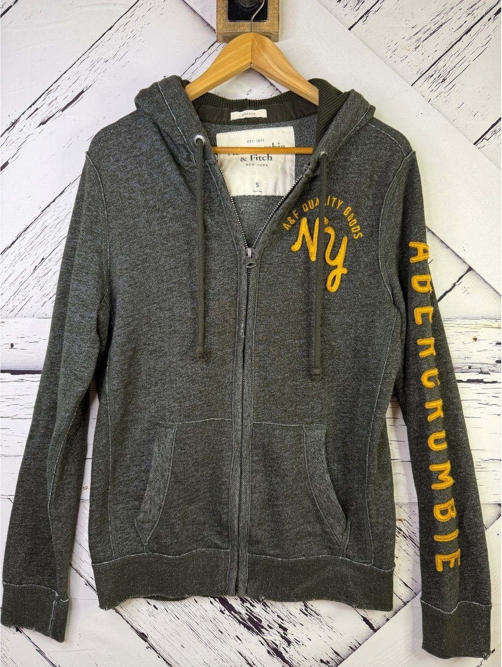 Vintage Abercrombie & Fitch Y2K Full Zip Hoodie NY Men’s Small Streetwear Grunge
